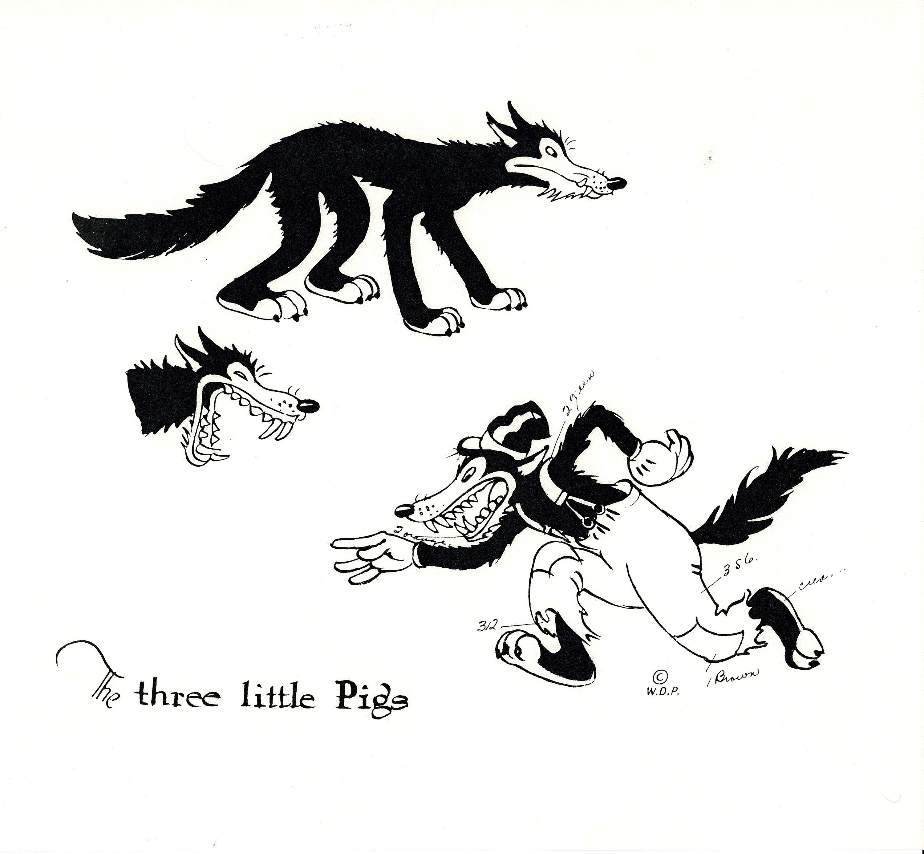 big bad wolf three little pigs black and white