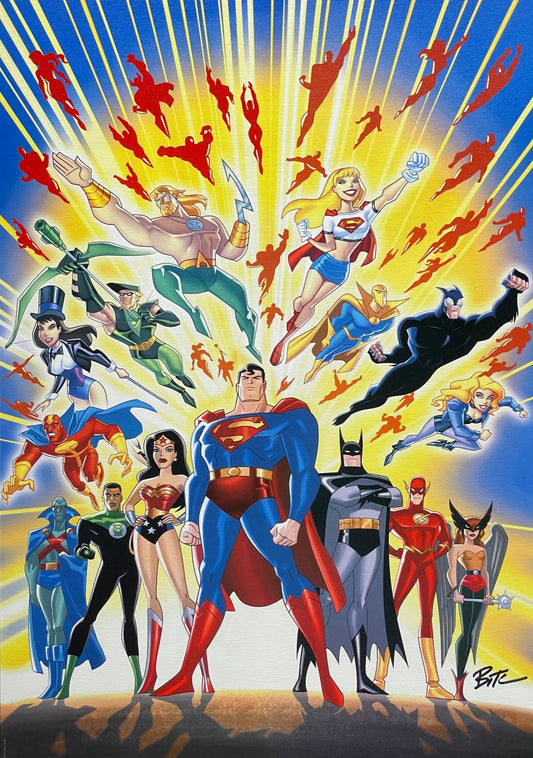 Bruce Timm SIGNED "Guardians of Justice" Justice League Unlimited Giclee Limited Edition on Canvas of 100 from DC Warner Bros and Clampett