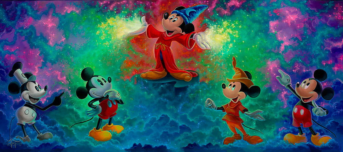 Mickey Mouse Walt Disney Fine Art Jared Franco Signed Limited Edition of 195 Print on Canvas "Mickey's Colorful History"