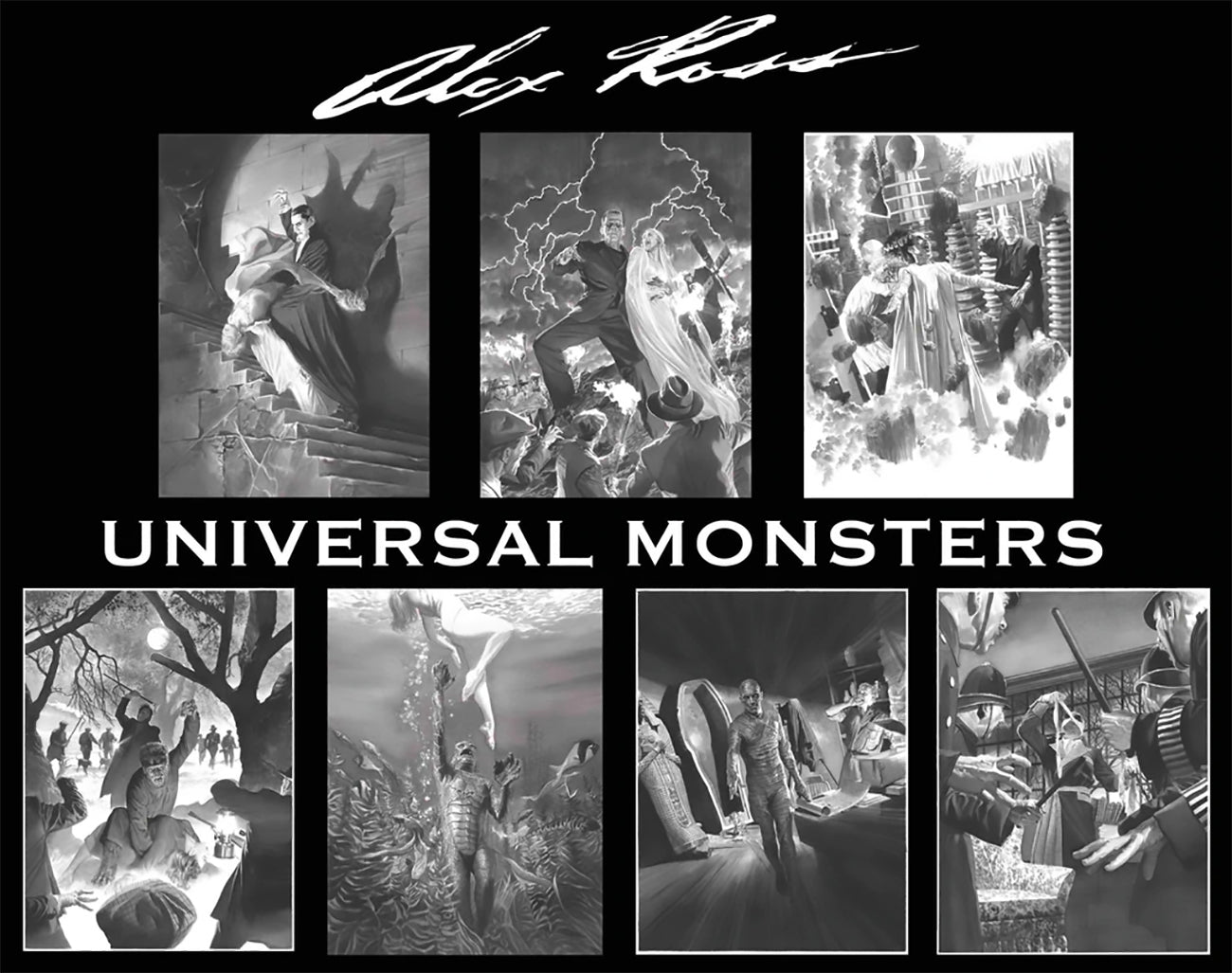 Set of 7 Alex Ross SIGNED Universal Monsters Limited Edition Giclee Pr