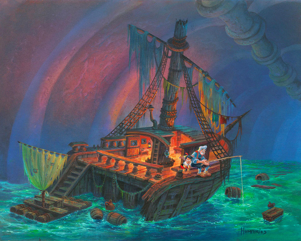 Pinocchio Walt Disney Fine Art Michael Humphries Signed Limited Edition of 95 Print on Canvas "What Now Geppetto"