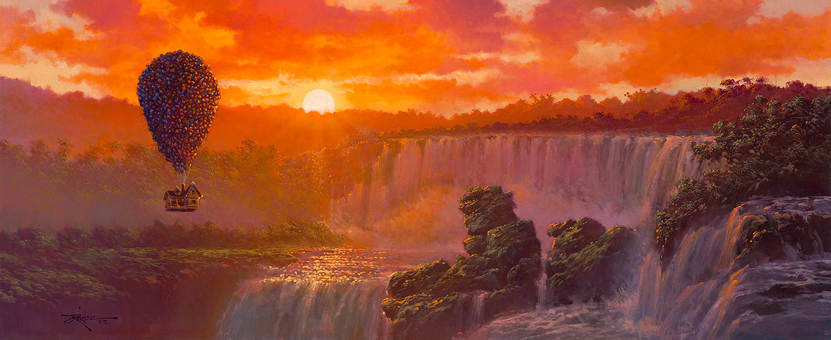 UP Walt Disney Fine Art Rodel Gonzalez Signed Limited Edition of 195 on Canvas "A World of Adventure" REGULAR Edition