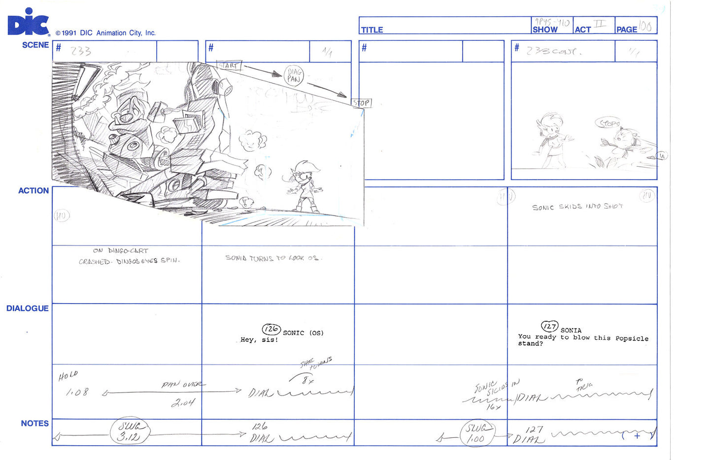 Sonic Underground Huge Hand-Drawn Production Storyboard 1999 from DIC Used to Make the Cartoon Pg 100