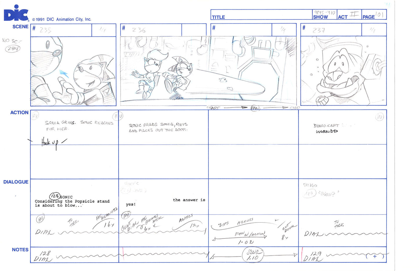 Sonic Underground Huge Hand-Drawn Production Storyboard 1999 from DIC Used to Make the Cartoon Pg 101