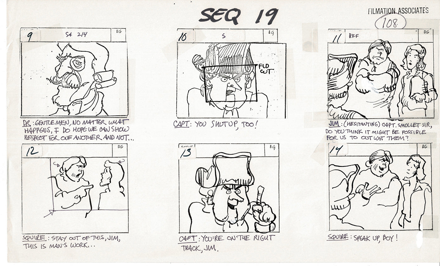 Treasure Island Storyboard Art Cartoon 2 Pages Stevenson Filmation WB 1973 C-09