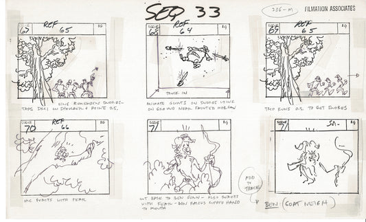 Treasure Island Storyboard Art Cartoon 2 Pages Stevenson Filmation WB 1973 E-11