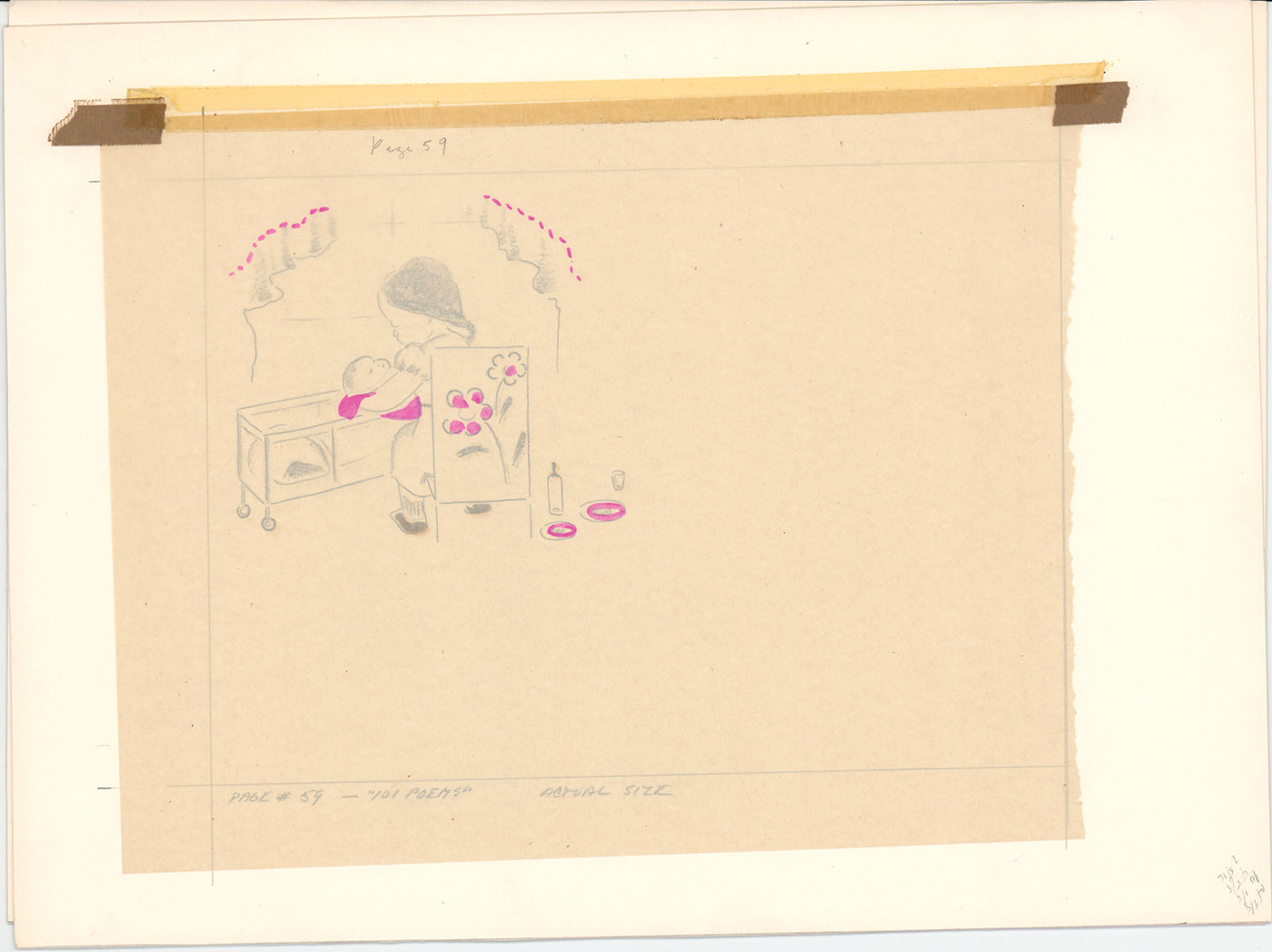 Illustration Book Page Original Drawing by Lowenheim c1978 Samuel Lowe T011