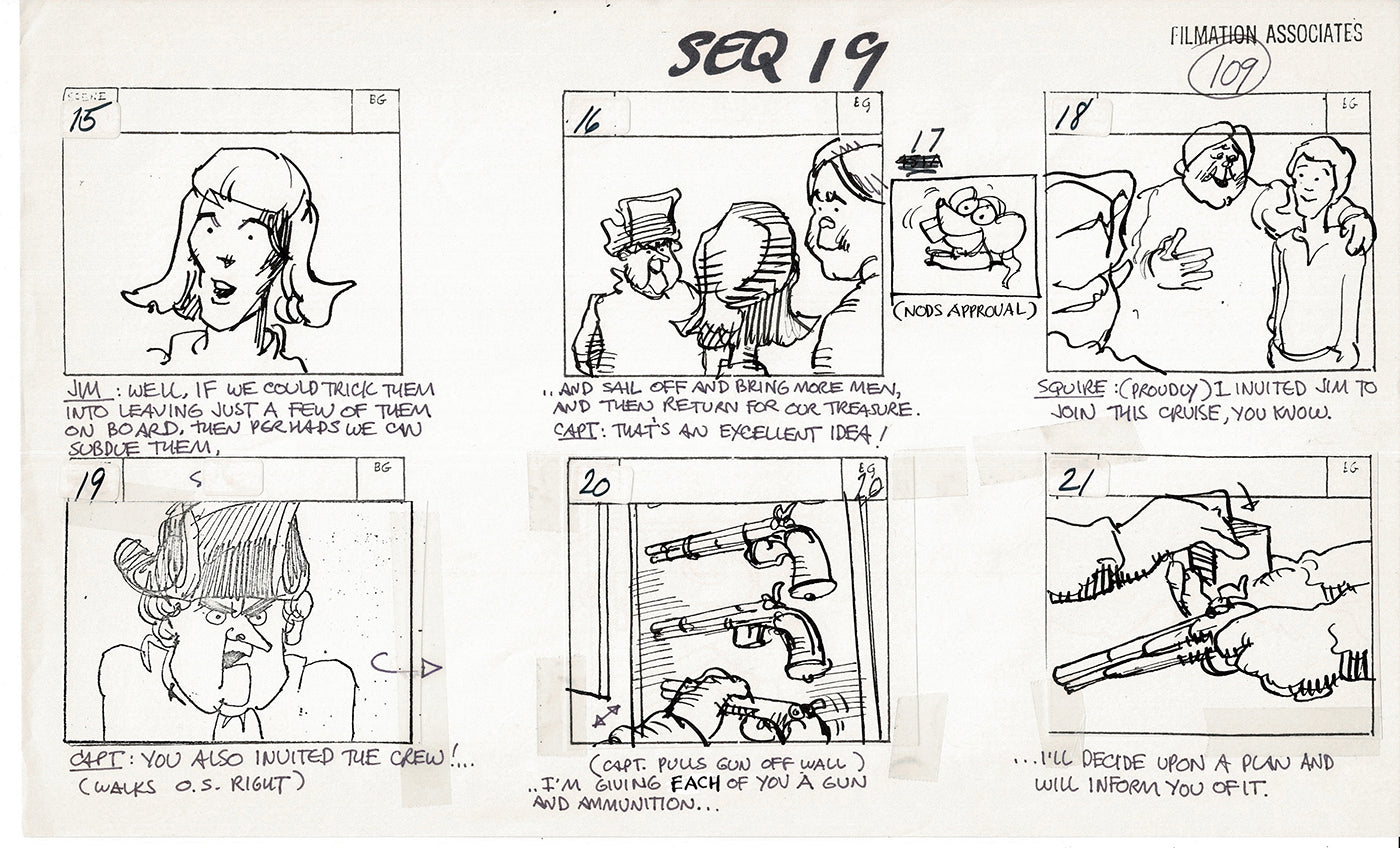 Treasure Island Storyboard Art Cartoon 2 Pages Stevenson Filmation WB 1973 C-11