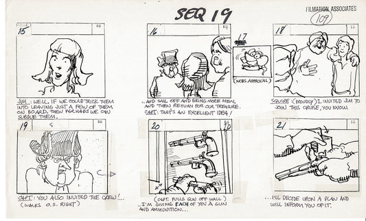 Treasure Island Storyboard Art Cartoon 2 Pages Stevenson Filmation WB 1973 C-11