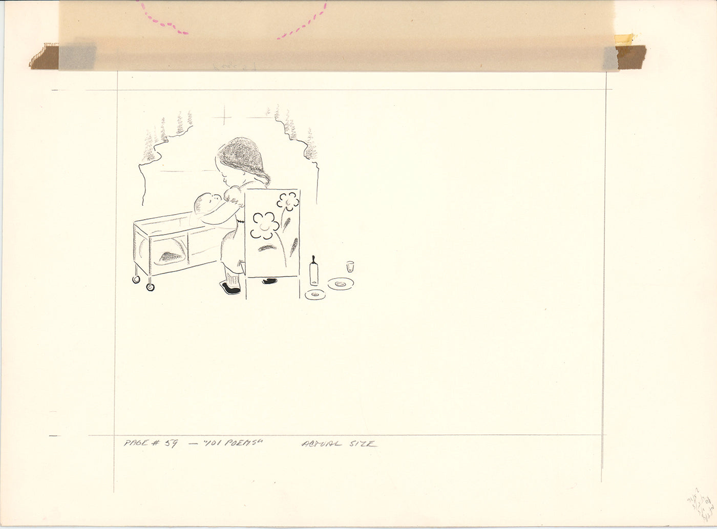 Illustration Book Page Original Drawing by Lowenheim c1978 Samuel Lowe T011