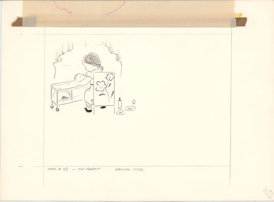 Illustration Book Page Original Drawing by Lowenheim c1978 Samuel Lowe T011