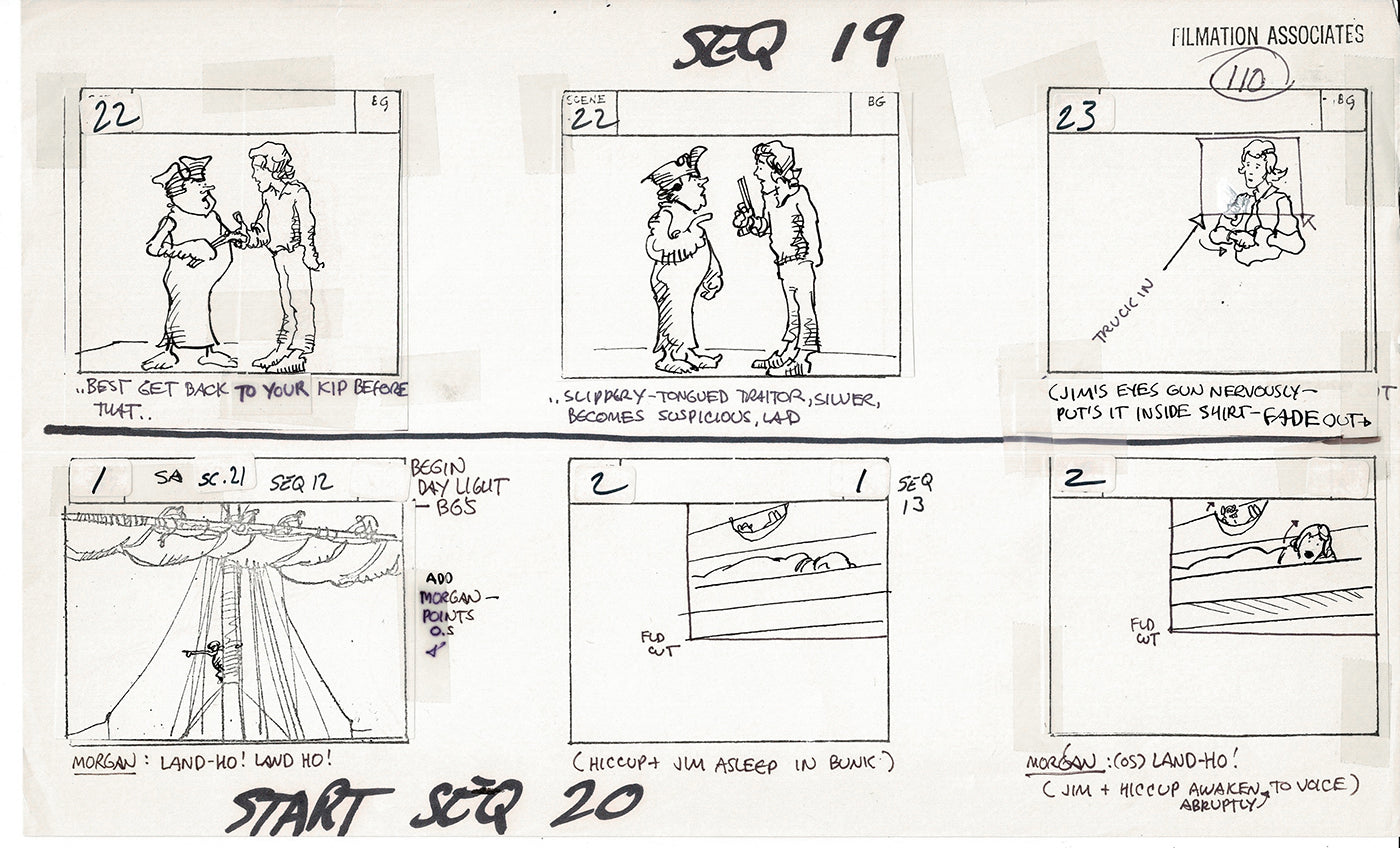Treasure Island Storyboard Art Cartoon 2 Pages Stevenson Filmation WB 1973 C-11