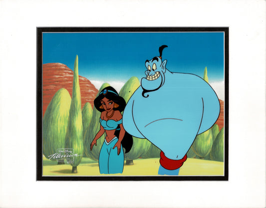 Aladdin Jasmine Genie Walt Disney Cartoon Production Animation Cel and Drawing from 1994 Return of Jafar Matted 13 C-A