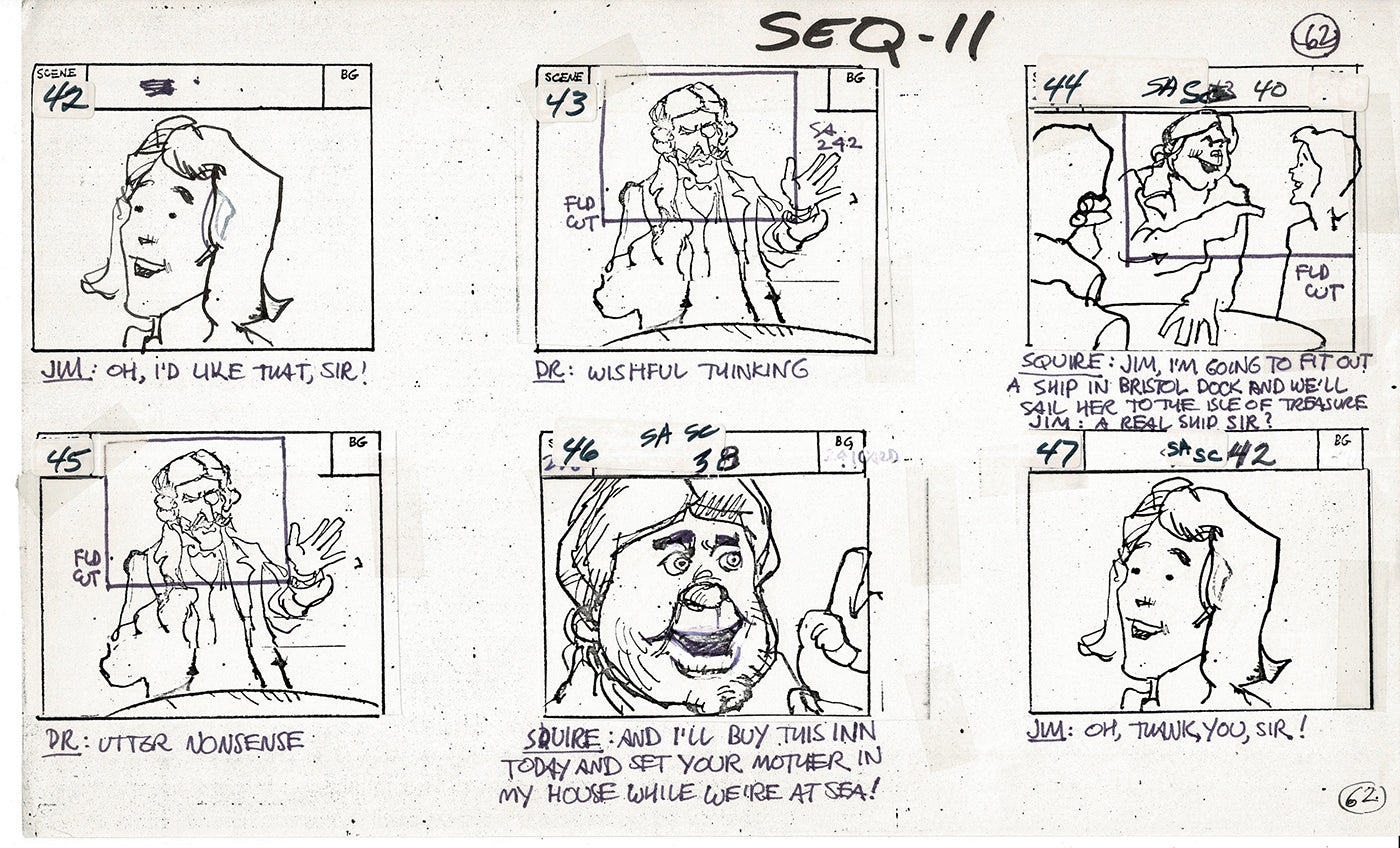 Treasure Island Storyboard Art Cartoon 2 Pages Stevenson Filmation WB 1973 B-13