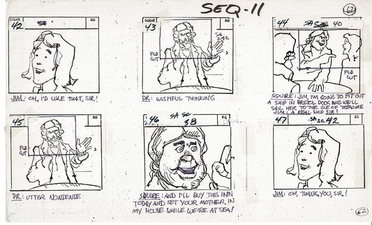 Treasure Island Storyboard Art Cartoon 2 Pages Stevenson Filmation WB 1973 B-13