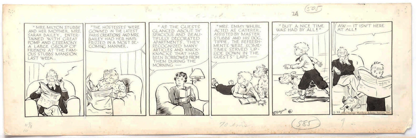 Cap Stubbs and Tippie Original Ink Daily Comic Strip Art Signed and Drawn by Edwina Dumm AM13
