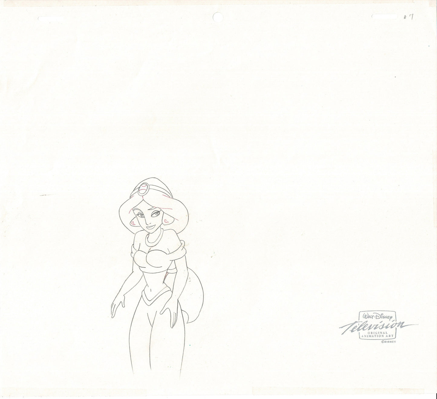 Aladdin Jasmine Genie Walt Disney Cartoon Production Animation Cel and Drawing from 1994 Return of Jafar Matted 13 C-A