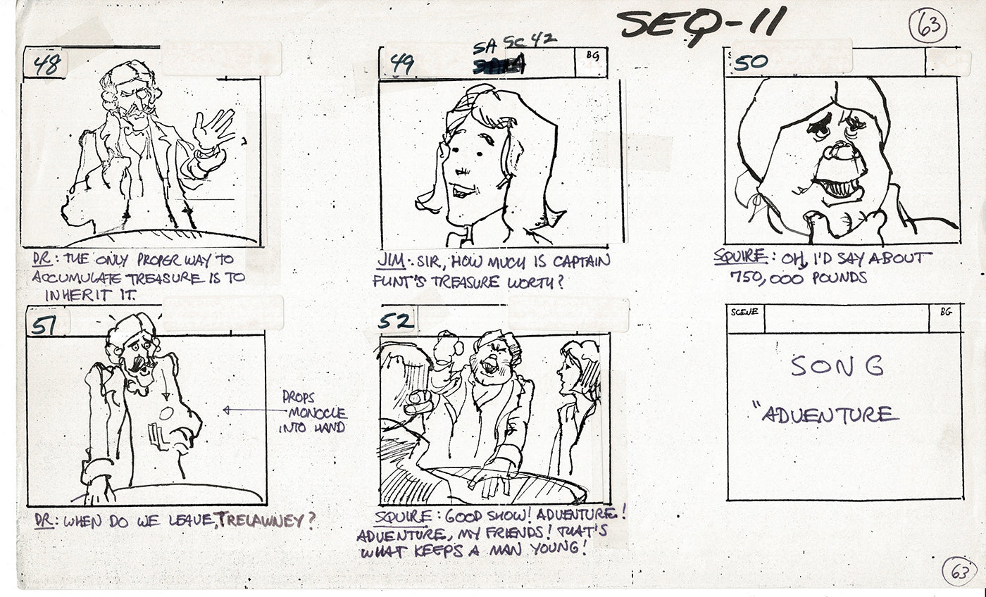 Treasure Island Storyboard Art Cartoon 2 Pages Stevenson Filmation WB 1973 B-13