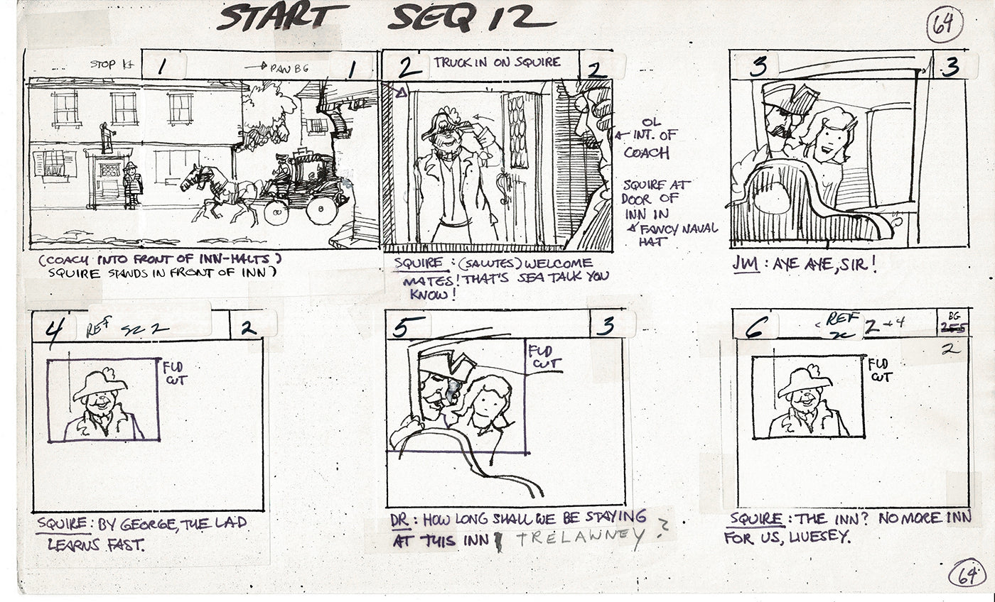 Treasure Island Storyboard Art Cartoon 2 Pages Stevenson Filmation WB 1973 B-15