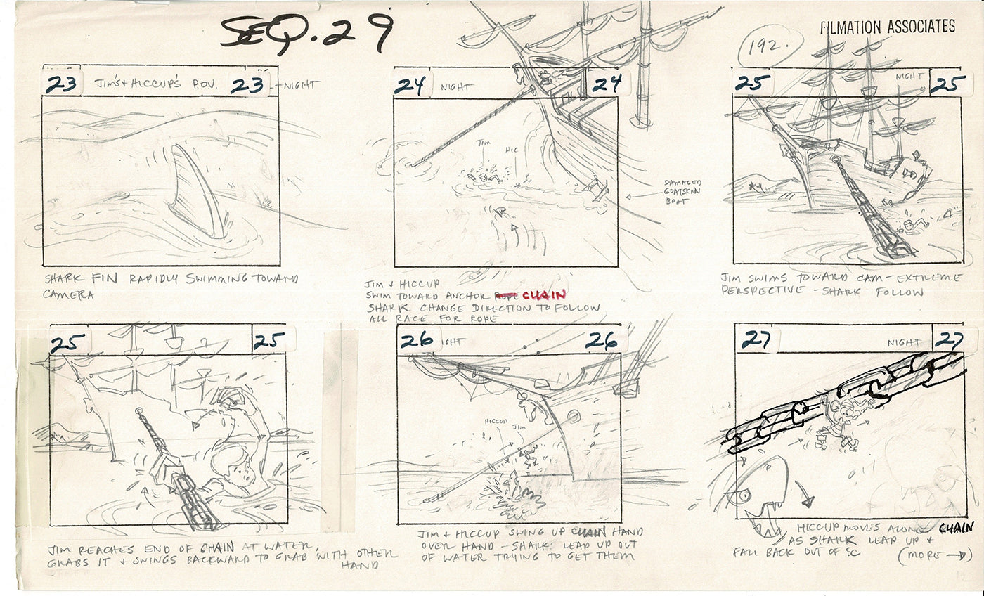 Treasure Island Storyboard Art Cartoon 2 Pages Stevenson Filmation WB 1973 D-15