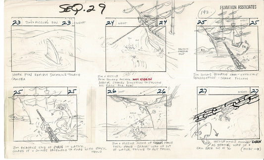 Treasure Island Storyboard Art Cartoon 2 Pages Stevenson Filmation WB 1973 D-15
