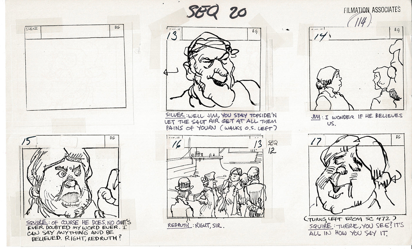 Treasure Island Storyboard Art Cartoon 2 Pages Stevenson Filmation WB 1973 C-15