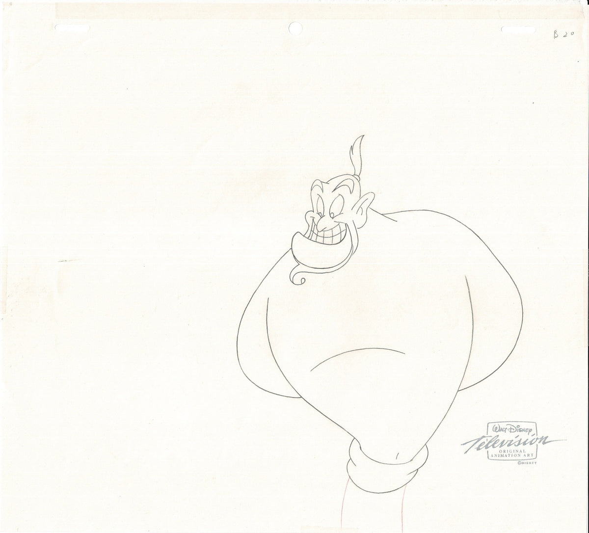 Aladdin The Genie and Jasmine Walt Disney Cartoon Production Animation Cel and Drawing from 1994 Return of Jafar Matted 16 C-A