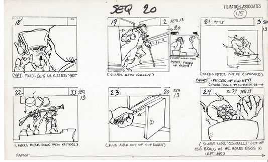 Treasure Island Storyboard Art Cartoon 2 Pages Stevenson Filmation WB 1973 C-17