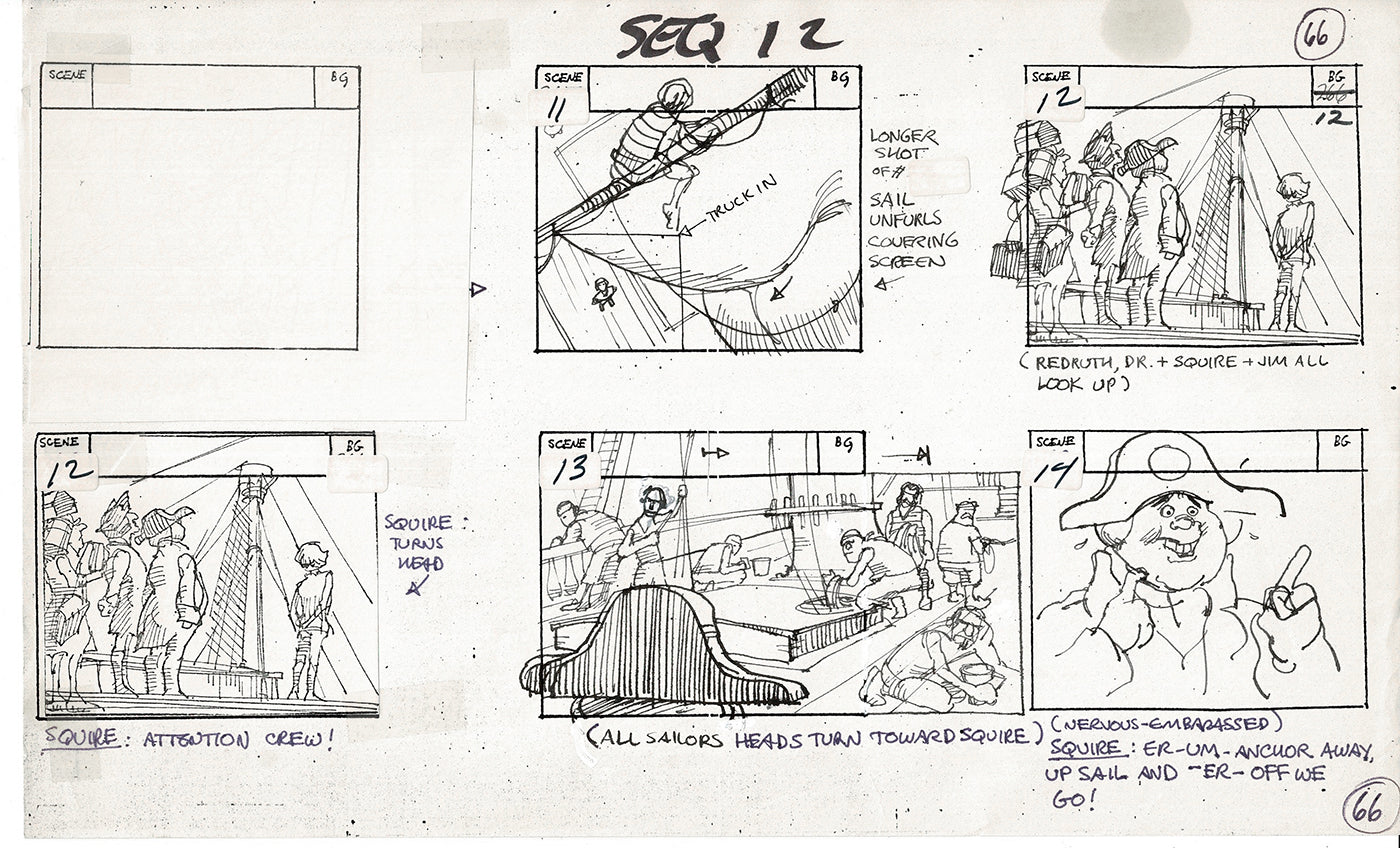 Treasure Island Storyboard Art Cartoon 2 Pages Stevenson Filmation WB 1973 B-17
