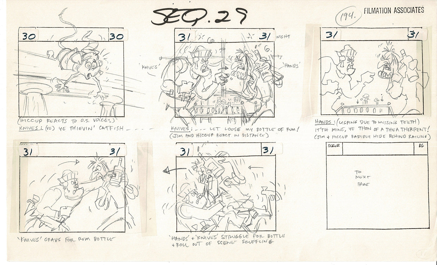 Treasure Island Storyboard Art Cartoon 2 Pages Stevenson Filmation WB 1973 D-17