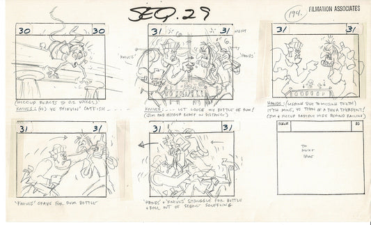 Treasure Island Storyboard Art Cartoon 2 Pages Stevenson Filmation WB 1973 D-17