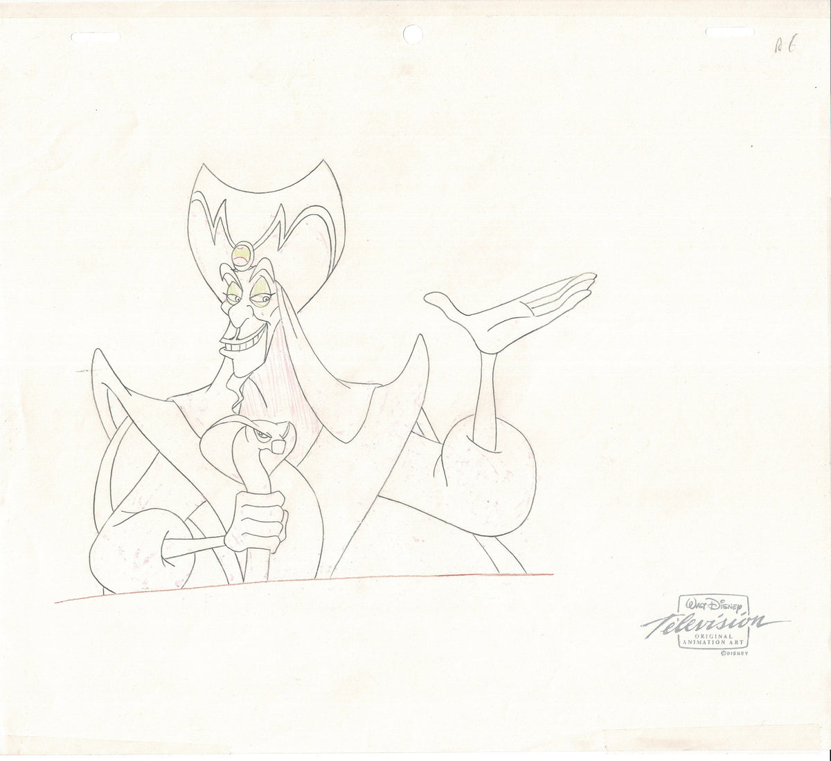 Aladdin Jafar and Iago Walt Disney Cartoon Production Animation Cel and Drawing from 1994 Return of Jafar Matted 17 C-A