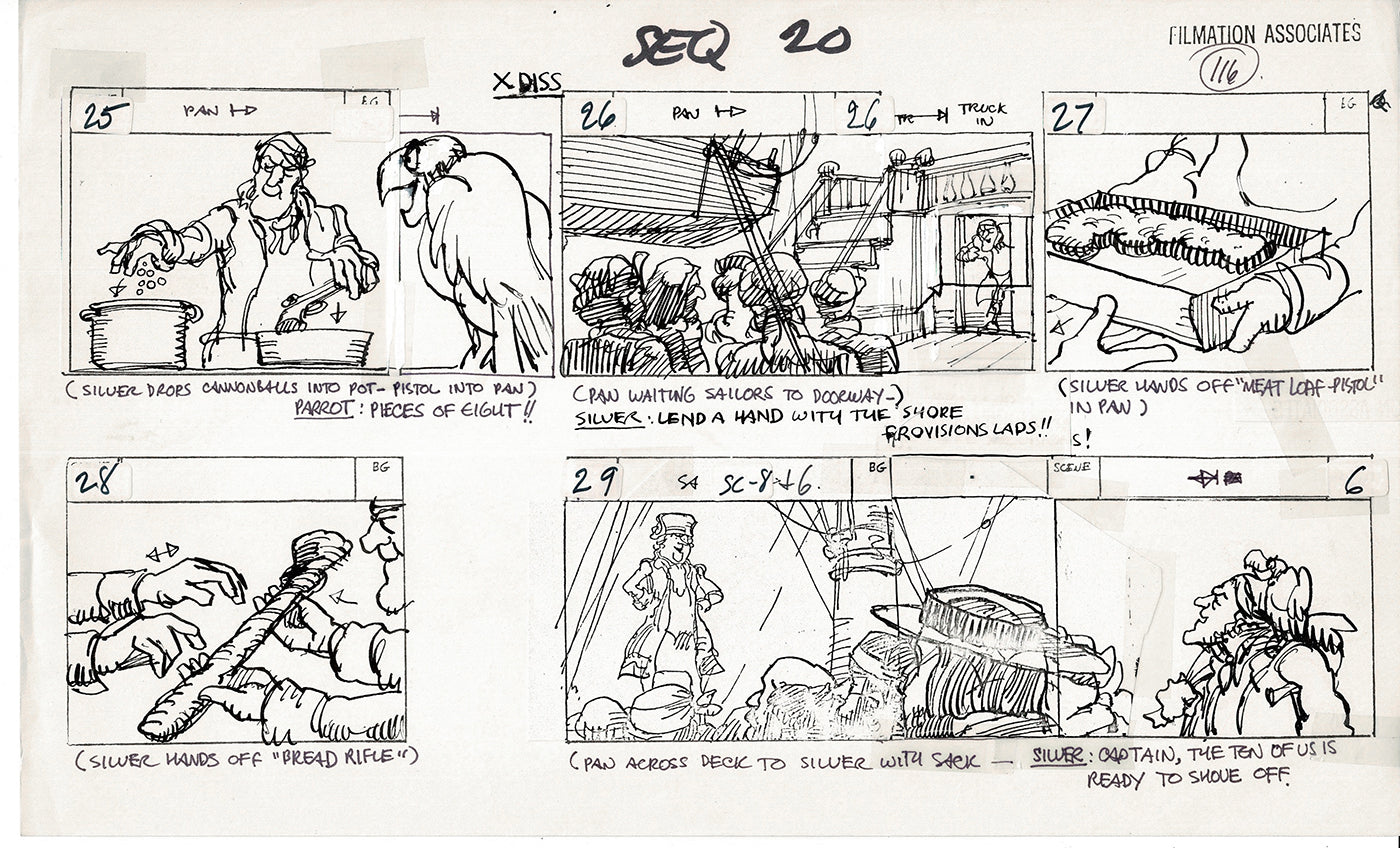 Treasure Island Storyboard Art Cartoon 2 Pages Stevenson Filmation WB 1973 C-17
