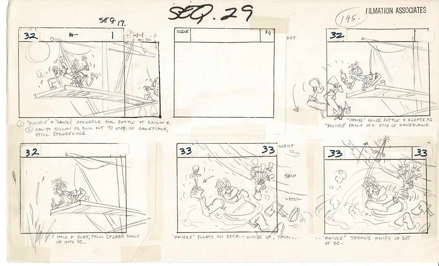 Treasure Island Storyboard Art Cartoon 2 Pages Stevenson Filmation WB 1973 D-17
