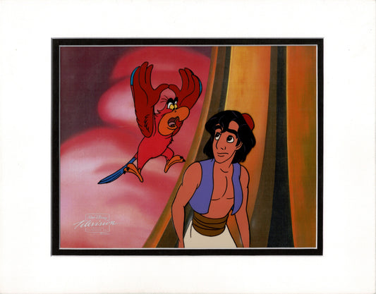 Aladdin Iago Walt Disney Cartoon Production Animation Cel and Drawing from 1994 Return of Jafar Matted 18 C-A