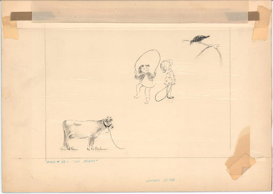 Illustration Book Page Original Drawing by Lowenheim c1978 Samuel Lowe H017