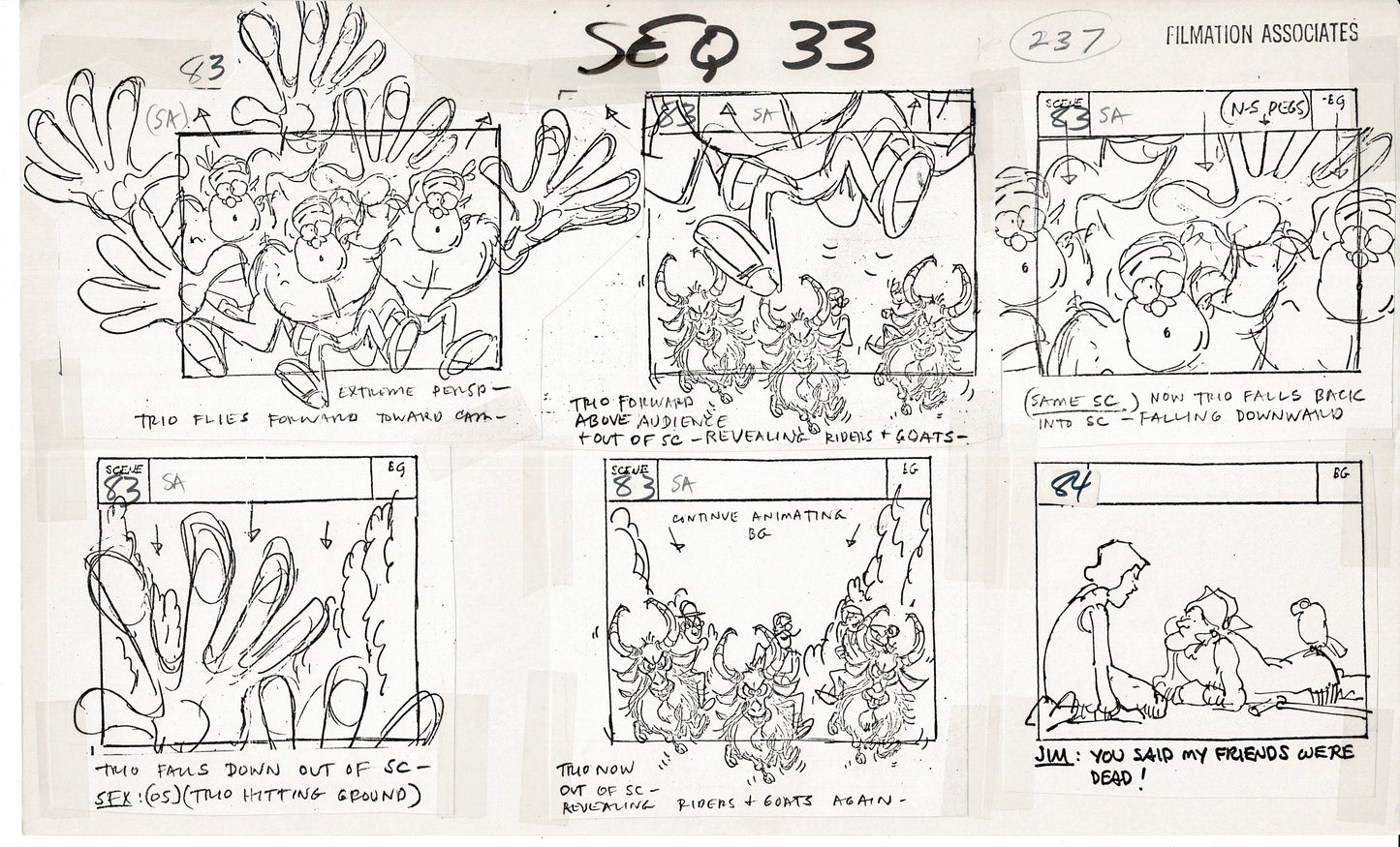 Treasure Island Storyboard Art Cartoon 2 Pages Stevenson Filmation WB 1973 E-17