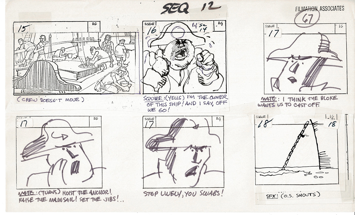 Treasure Island Storyboard Art Cartoon 2 Pages Stevenson Filmation WB 1973 B-17