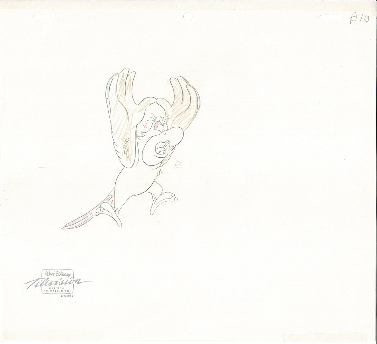 Aladdin Iago Walt Disney Cartoon Production Animation Cel and Drawing from 1994 Return of Jafar Matted 18 C-A