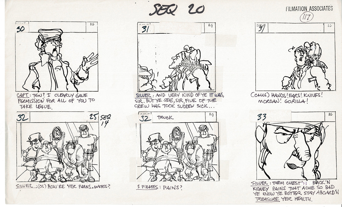 Treasure Island Storyboard Art Cartoon 2 Pages Stevenson Filmation WB 1973 C-19