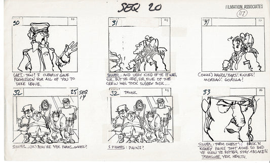 Treasure Island Storyboard Art Cartoon 2 Pages Stevenson Filmation WB 1973 C-19