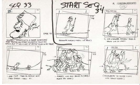 Treasure Island Storyboard Art Cartoon 2 Pages Stevenson Filmation WB 1973 E-19