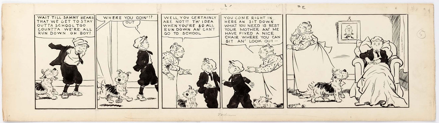 Cap Stubbs and Tippie Original Ink Daily Comic Strip Art Signed and Drawn by Edwina Dumm AM19