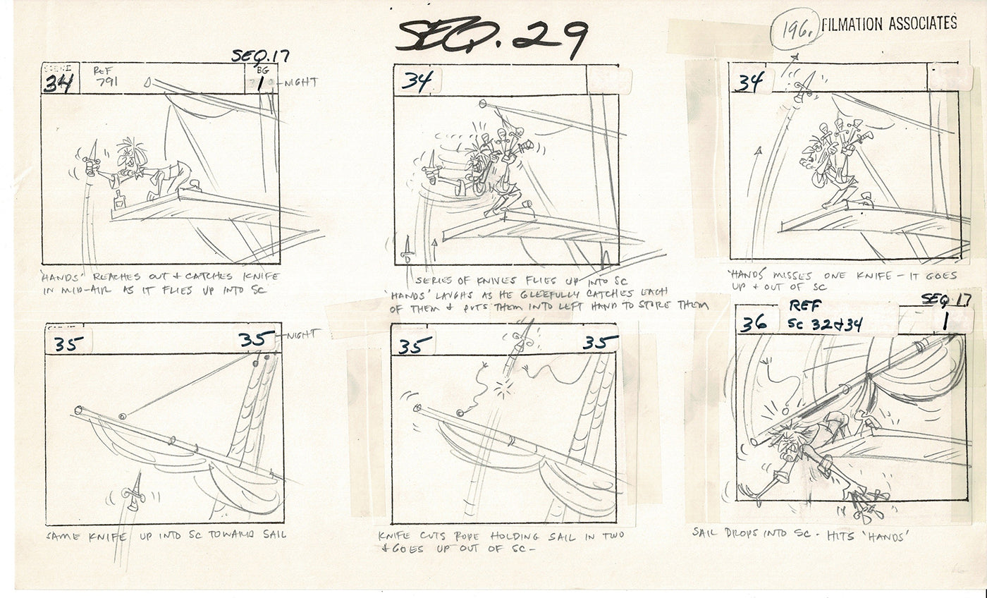Treasure Island Storyboard Art Cartoon 2 Pages Stevenson Filmation WB 1973 D-19