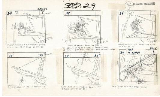 Treasure Island Storyboard Art Cartoon 2 Pages Stevenson Filmation WB 1973 D-19