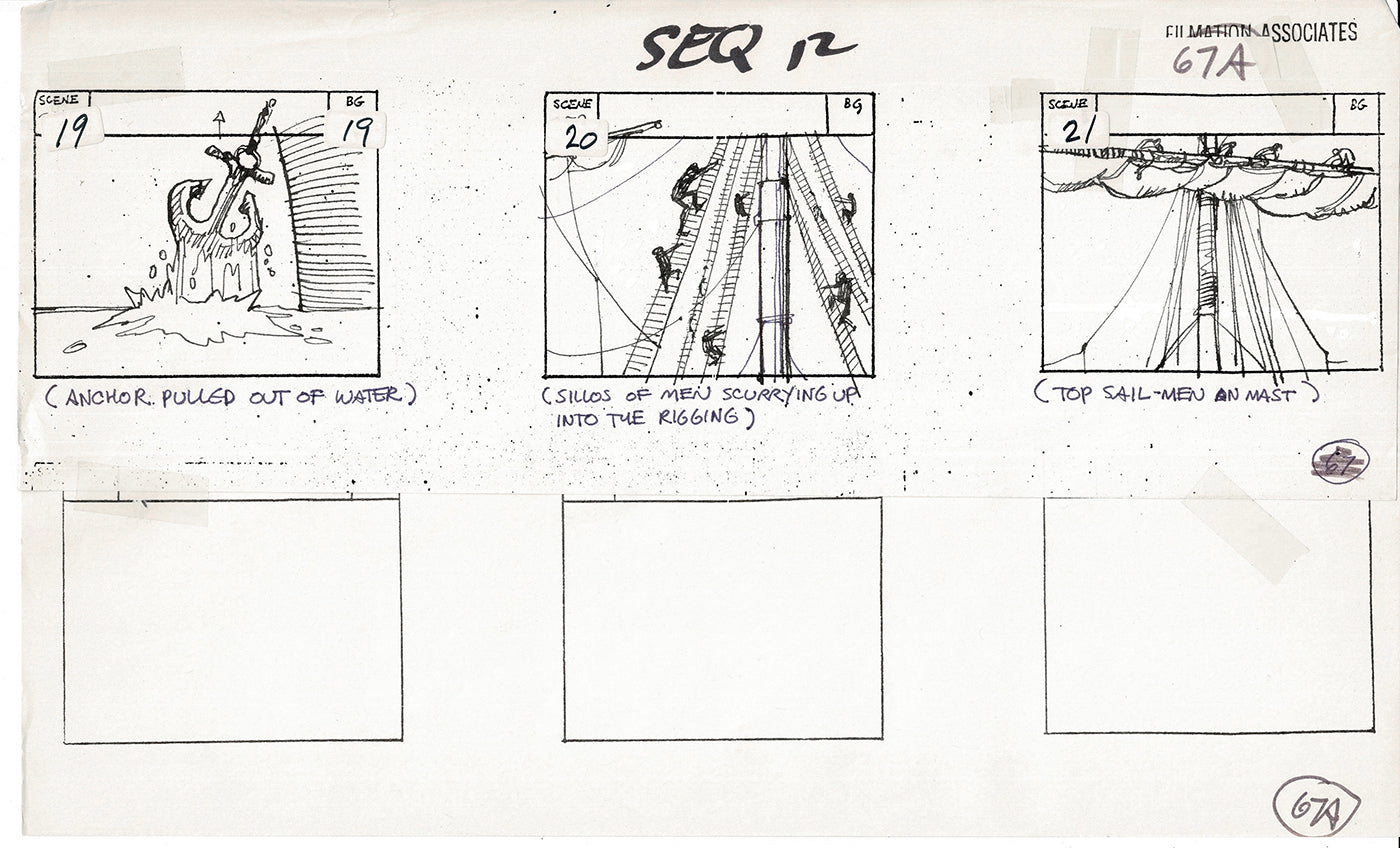 Treasure Island Storyboard Art Cartoon 2 Pages Stevenson Filmation WB 1973 B-19
