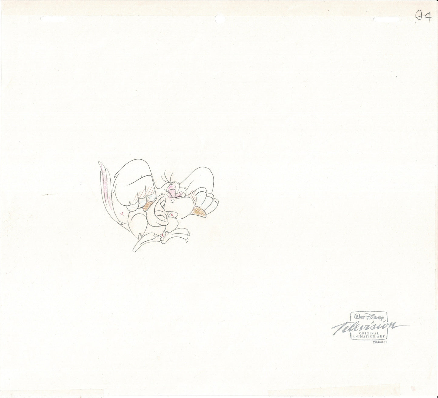 Aladdin Iago Walt Disney Cartoon Production Animation Cel and Drawing from 1994 Return of Jafar Matted 19 C-A