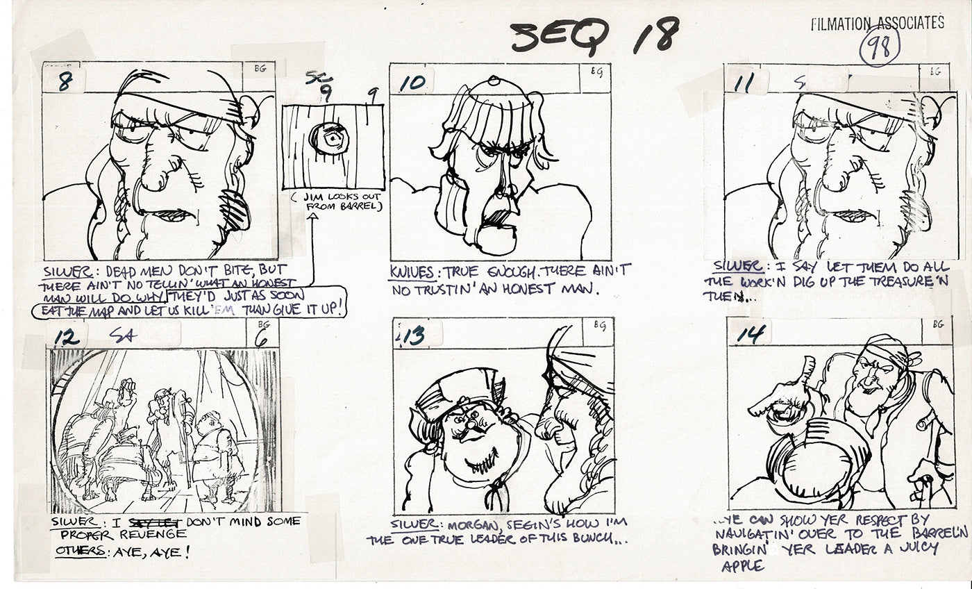 Treasure Island Storyboard Art Cartoon 2 Pages Stevenson Filmation WB 1973 C-01