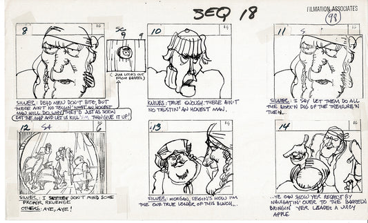 Treasure Island Storyboard Art Cartoon 2 Pages Stevenson Filmation WB 1973 C-01