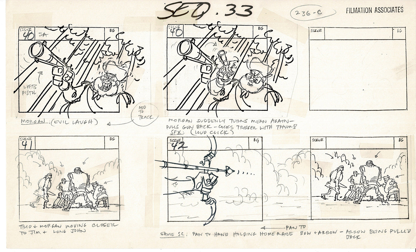 Treasure Island Storyboard Art Cartoon 2 Pages Stevenson Filmation WB 1973 E-01